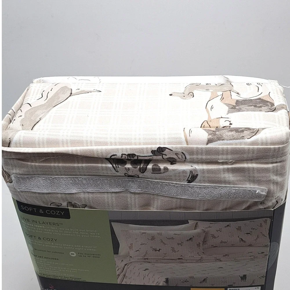 Cuddl Duds Sheet Set Full Size Tan Plaid Dogs Microfiber Soft Warm Bedding New